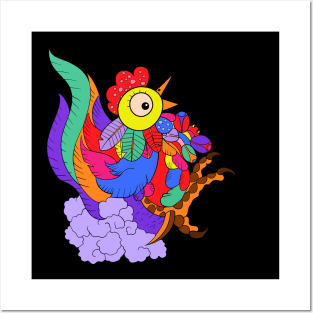 Colorful abstract happy chicken Posters and Art